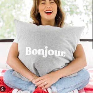 Jilly Box X Province of Canada Gray Bonjour Graphic PiIlow Cover